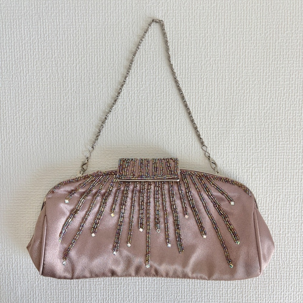 Carlo Fellini Evening Bag Beaded Satin Clutch OS Rose Pink